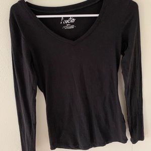 black v neck skin tight long sleeve